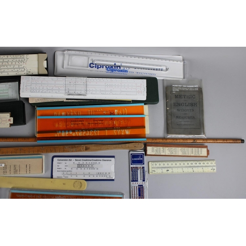 241 - A Collection of Various Modern Scale Rules, Slide Rules, Vintage Wooden Rules Etc