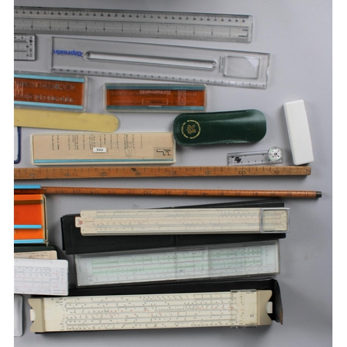 241 - A Collection of Various Modern Scale Rules, Slide Rules, Vintage Wooden Rules Etc