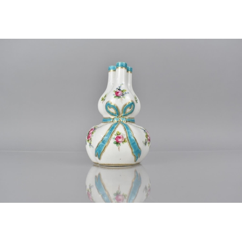 244 - A 19th Century Porcelain Tulip Vase of Double Gourd Form with Tri Neck decorated with Rose Garland a... 