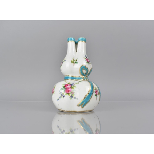 244 - A 19th Century Porcelain Tulip Vase of Double Gourd Form with Tri Neck decorated with Rose Garland a... 