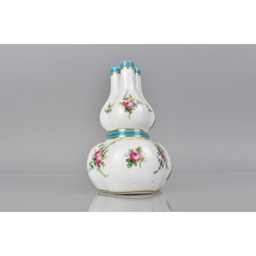 244 - A 19th Century Porcelain Tulip Vase of Double Gourd Form with Tri Neck decorated with Rose Garland a... 