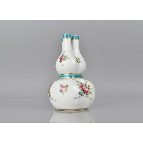 244 - A 19th Century Porcelain Tulip Vase of Double Gourd Form with Tri Neck decorated with Rose Garland a... 