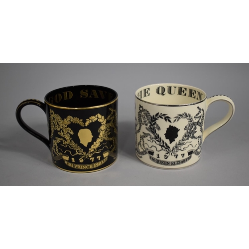 245 - Two Limited Edition Wedgwood Silver Jubilee Mugs for Queen Elizabeth and Prince Philip