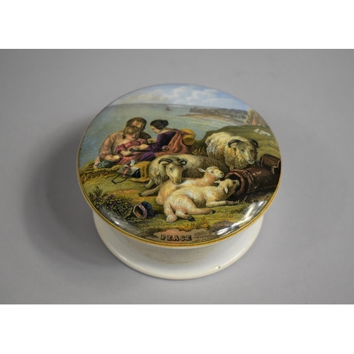 249 - A Prattware Pot Lid and Base, Peace, 10cms Diameter