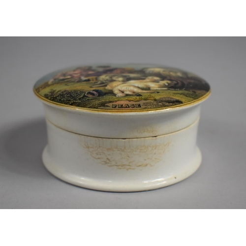 249 - A Prattware Pot Lid and Base, Peace, 10cms Diameter