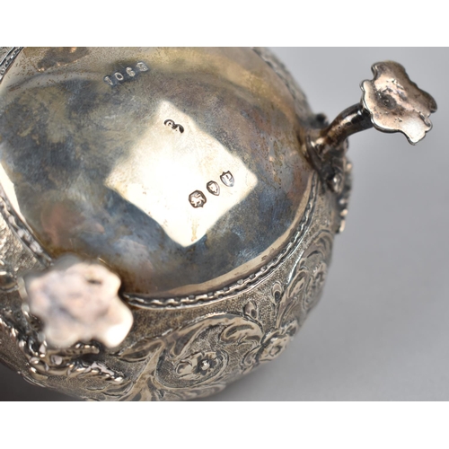 257 - A Silver Sugar Bowl with Repousse Decoration on Three Feet, 171gms, London Hallmark, Together with A... 