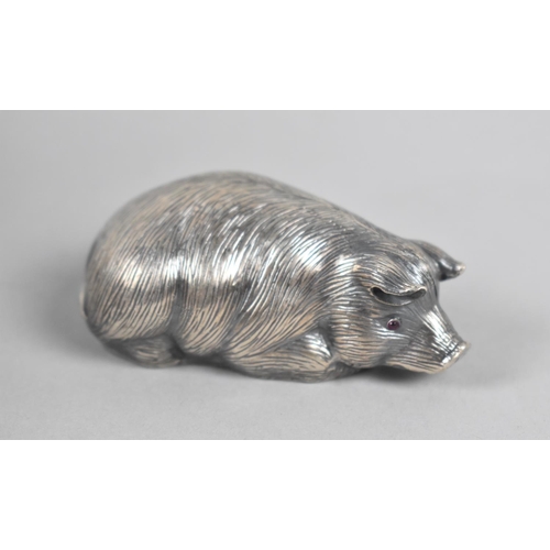 259 - A Hallmarked Russian Silver Study of Reclining Pig, 6.5cm Long