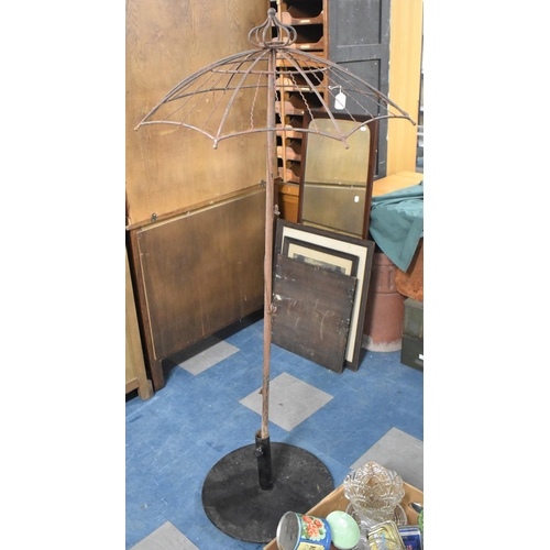 306 - An Unusual Wrought Metal Garden Bird Feeder in the Form of an Umbrella, on Unrelated Parasol Stand, ... 