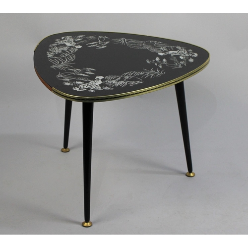 323 - A Late 1960s Triangular Coffee Table with Chinoiserie Decoration, on Turned Tapering Supports, 50cms... 