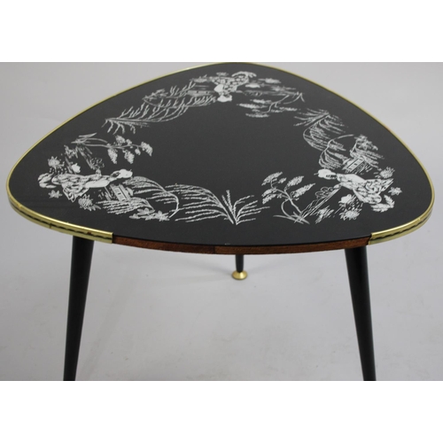 323 - A Late 1960s Triangular Coffee Table with Chinoiserie Decoration, on Turned Tapering Supports, 50cms... 