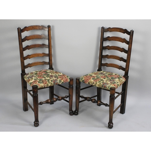 325 - A Set of Six Reproduction Ladder Back Tapestry Seated Dining Chairs