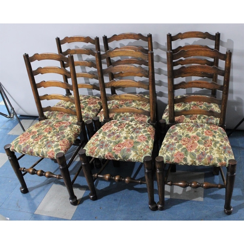 325 - A Set of Six Reproduction Ladder Back Tapestry Seated Dining Chairs