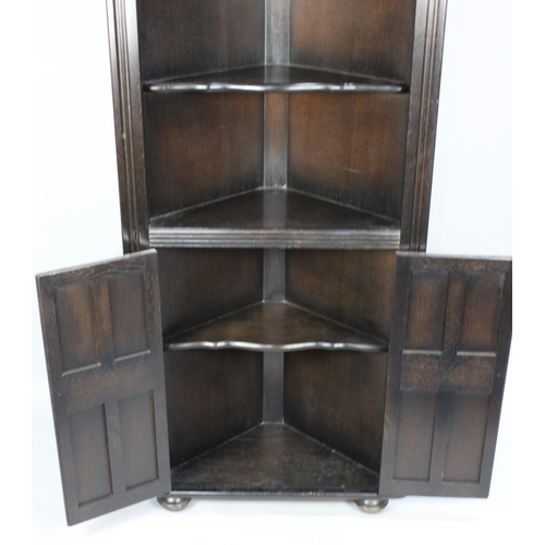 326 - A Mid 20th Century Oak Double Free Standing Corner Cabinet, Open Top Section, 68cms Wide