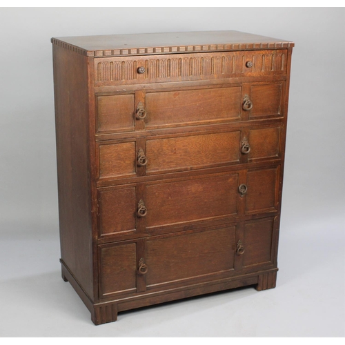 328 - A Mid 20th Century Oak Bedroom Chest of Five Long Drawers, 85cms Wide