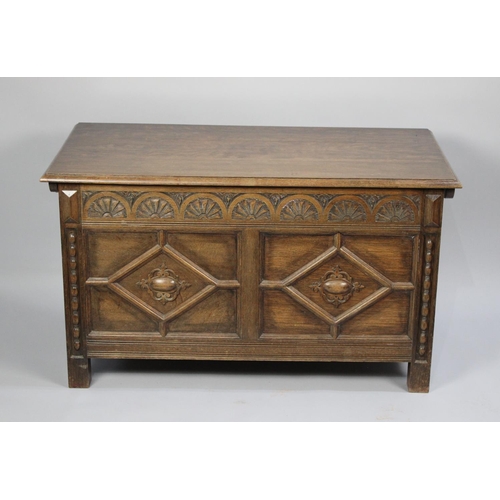 333 - A Mid 20th Century Oak Lift Top Coffer Chest with Carved Top Rail and Carved and Moulded Two Panel F... 