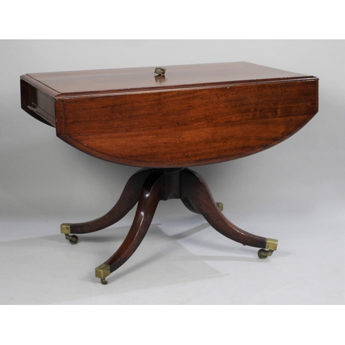 338 - A Reproduction Drop Leaf Mahogany Centre Table on Four Scrolled Supports with Brass Terminal Castors... 