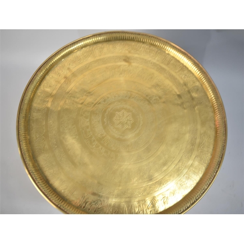 343 - An Indian Brass Benaries Tray Set on Folding Stand, 57cms Diameter