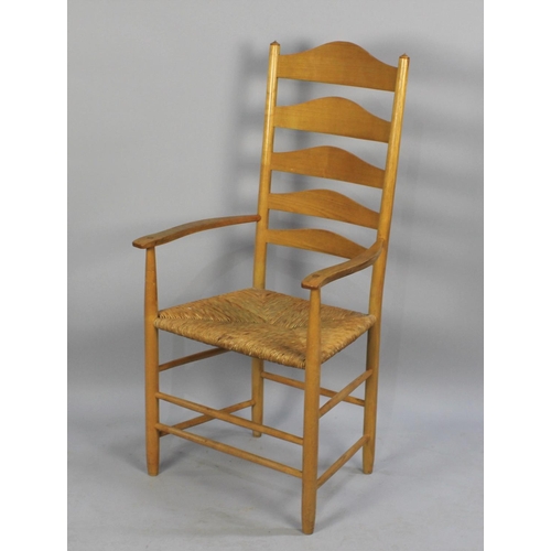 346 - A Modern Pine Ladder Back Armchair with Rush Seat