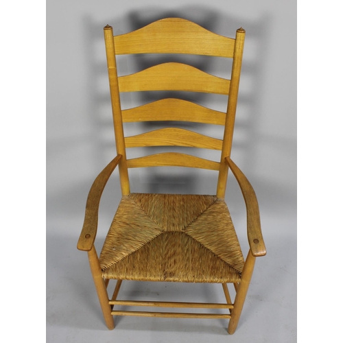 346 - A Modern Pine Ladder Back Armchair with Rush Seat