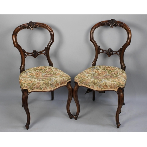 348 - A Pair of Late Victorian Walnut Framed Balloon Back Ladies Salon Chairs with Tapestry Seats