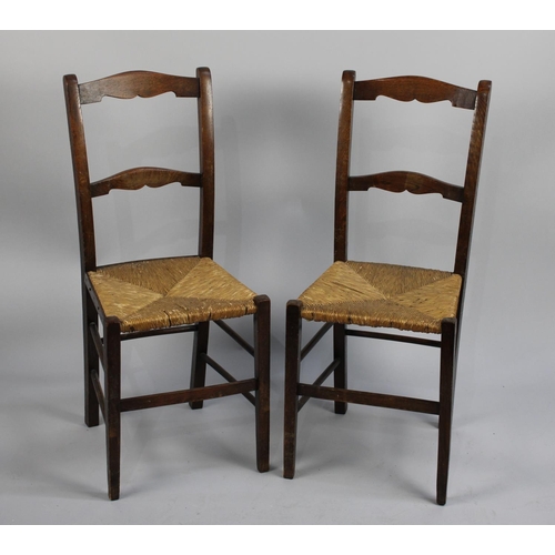 349 - A Pair of Rush Seated Edwardian Side Chairs