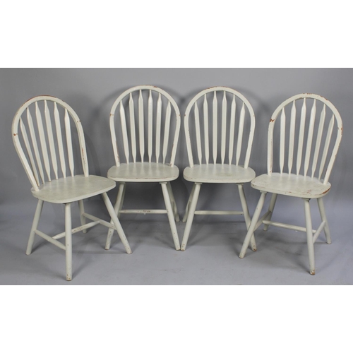 351 - A Set of Four Grey Painted Hooped Spindle Backed Dining Chairs