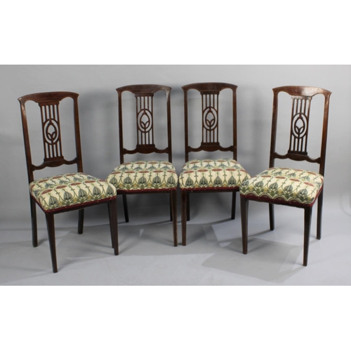 352 - A Set of Four Edwardian String Inlaid Mahogany Framed Salon Side Chairs