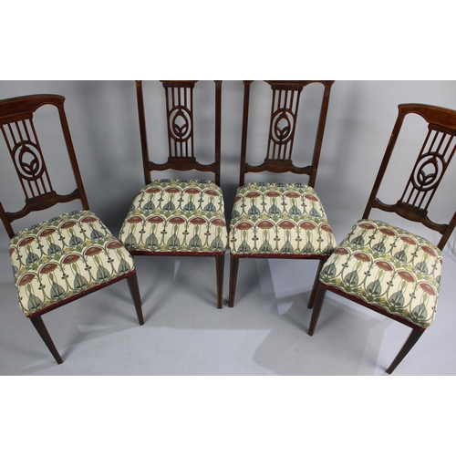 352 - A Set of Four Edwardian String Inlaid Mahogany Framed Salon Side Chairs