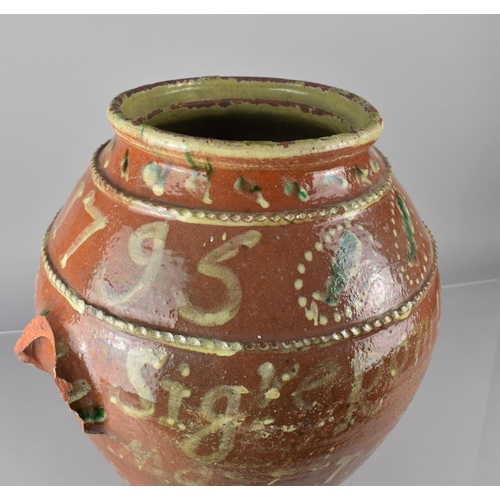 55 - An 18th Century Italian Terracotta Slipware Wet Drug Jar Inscribed 'Sig. Romualdo Mazzinghi 1795'. S... 