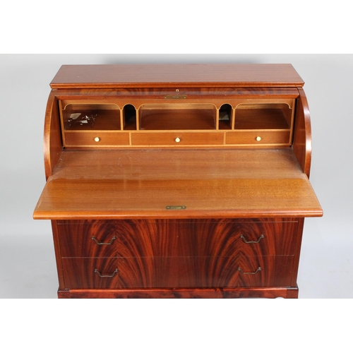 68 - A Modern Cylinder Bureau with Fitted Interior and Three Drawers to Base, Ormolu Mounts to Feet, 87cm... 