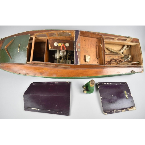 91 - A Vintage Wooden Radio Controlled Model of a Motor Boat with Engine but no Controls, 88cms Long