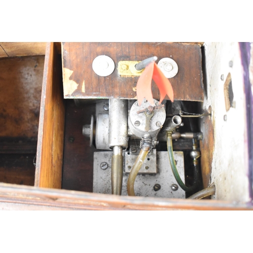 91 - A Vintage Wooden Radio Controlled Model of a Motor Boat with Engine but no Controls, 88cms Long