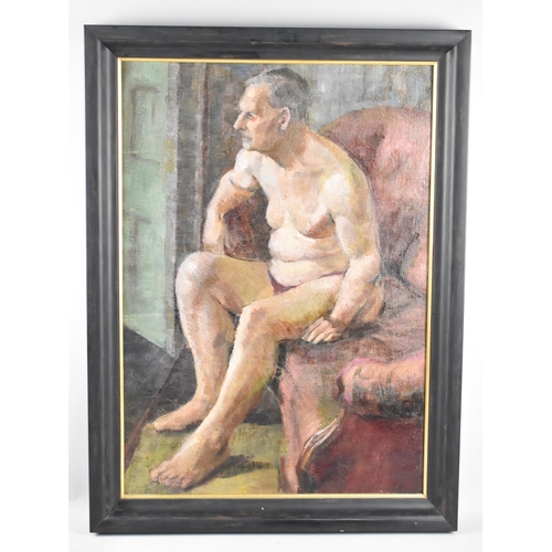 124 - A Framed Oil on Canvas Depicting Seated Gent in Underpants, 42x60cm