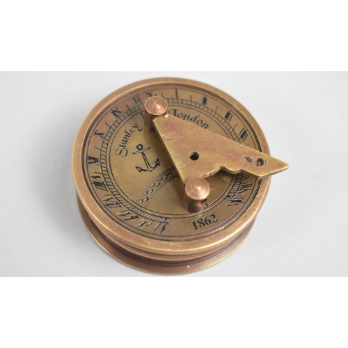 133 - A Reproduction Small Brass Model of a Stanley Combination Compass and Sundial, 5cm diameter