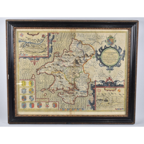 142 - A Framed Hand Coloured John Speed Map of Pembrokshyre with Inset Plans of St Davids and Pembroke Tow... 