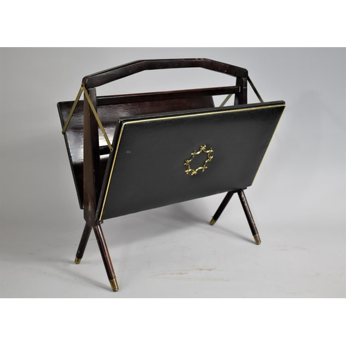 150 - A Mid 20th Century Mahogany and Faux Leather Panel Two Division Magazine Rack, 49cm wide