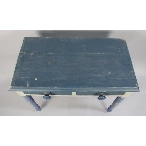 165 - A Painted Pine Side Table with Two Drawers on Turned Supports, 84cm wide