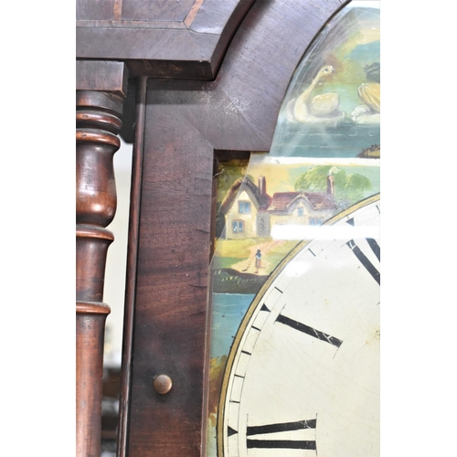 205 - A Tall 19th Century Oak and Mahogany Long Cased Clock with Painted Arched Dial Having Seconds and Da... 