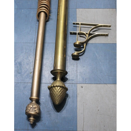 206 - One Large Brass Curtain Pole with Pineapple Finials, 301cm Long Together with a Gilt Wooden Example ... 