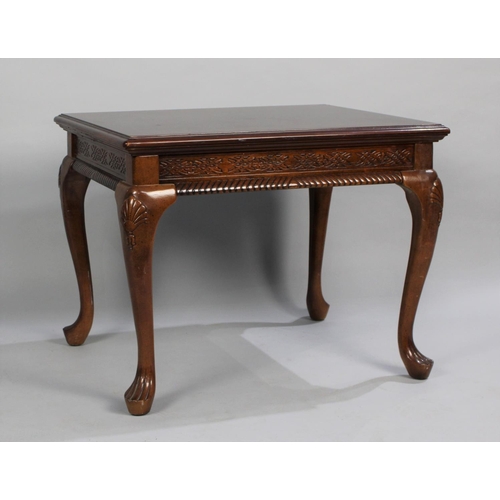 218 - A Modern Mahogany Rectangular Topped Coffee Table on Carved and Moulded Cabriole Supports, 70cms by ... 