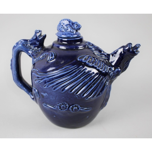 226 - An Unusual Blue Glazed Teapot with Dragon Stylised Handle and Bird Spout