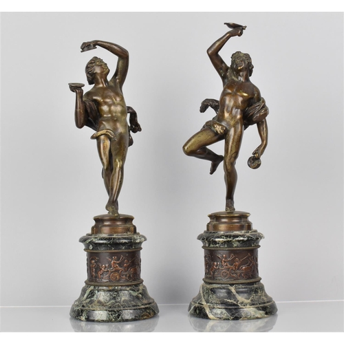 23 - A Pair of 19th Century French Bronze Figural Garnitures, Classical Nude Playing Cymbal and the Other... 