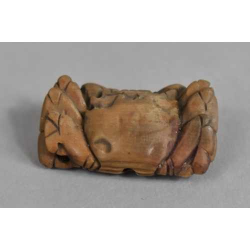 232 - A Small Japanese Carved Wooden Netsuke in the form of a Crab, Signed