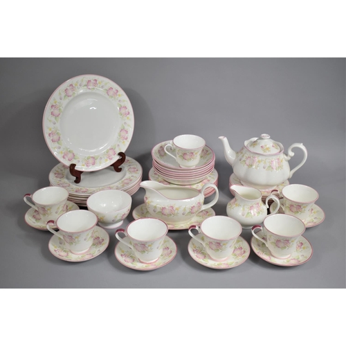 243 - A Staffordshire Floral Decorated and Pink Trim Decorated Service to Comprise Seven Cups, Six Cups, M... 