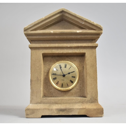 281 - A Reconstituted Stone Mantle Clock of Architectural Form Together with a Pair of Slate Capital Mount... 