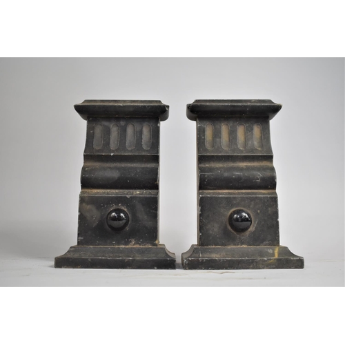 281 - A Reconstituted Stone Mantle Clock of Architectural Form Together with a Pair of Slate Capital Mount... 