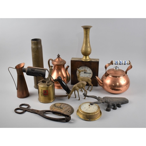 282 - A Collection of Sundries to Comprise Copper Kettle, Teapot, Shell Base, Beetle Boot Scraper, J & M B... 