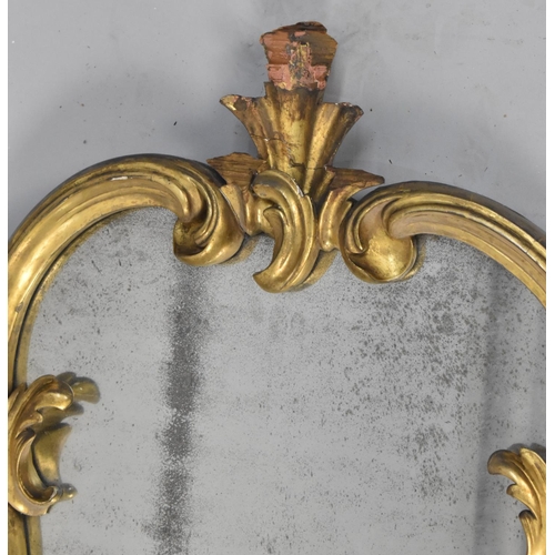 302 - A 19th Century Ornate Gilt Wooden and Plaster Framed Mirror of Scrolled Form, Some Condition Issues ... 