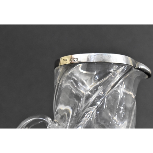 309 - A Late Victorian Silver Topped Wrythen Glass Jug, London Hallmark, 24.5cm high