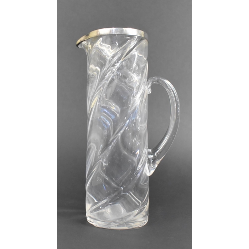 309 - A Late Victorian Silver Topped Wrythen Glass Jug, London Hallmark, 24.5cm high